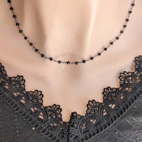 Black Bead Choker Necklace, Gothic Jewelry, Black Goth Wedding, Retro Vintage Style, Rosary Gift for Her