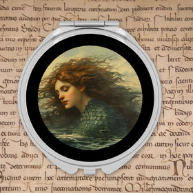 Round Silver Compact Mirror with Auburn Haired Mermaid Design, Perfect Gift for Fantasy Lovers, Siren Song, Handy Purse Accessories