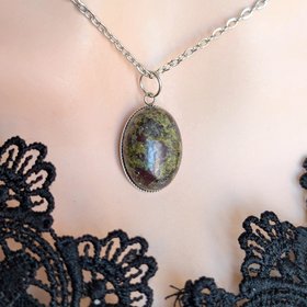 Oval Dragons Blood Jasper Necklace, Natural Stone Pendant, Boho Gemstone Jewelry, Earthy Statement Necklace