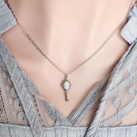 Dainty Blue & White Cameo Necklace, Silver Vintage Leaf Design Pendant, Victorian Style Jewelry, Historical Costume