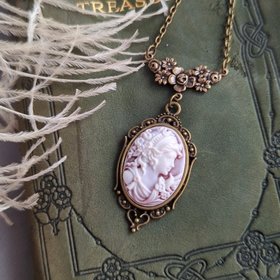 Victorian Goddess Cameo Necklace, Antique Brass Cameo Pendant, Vintage Wedding Jewelry